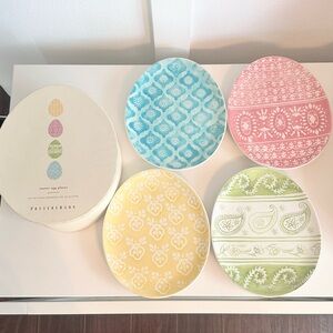 Pottery Barn Ceramic Colorful Easter Egg Shape Plate Set Pastel Yellow Pink Blue